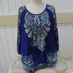 FYLO Royal Blue Cold Shoulder Blouse Top Size L